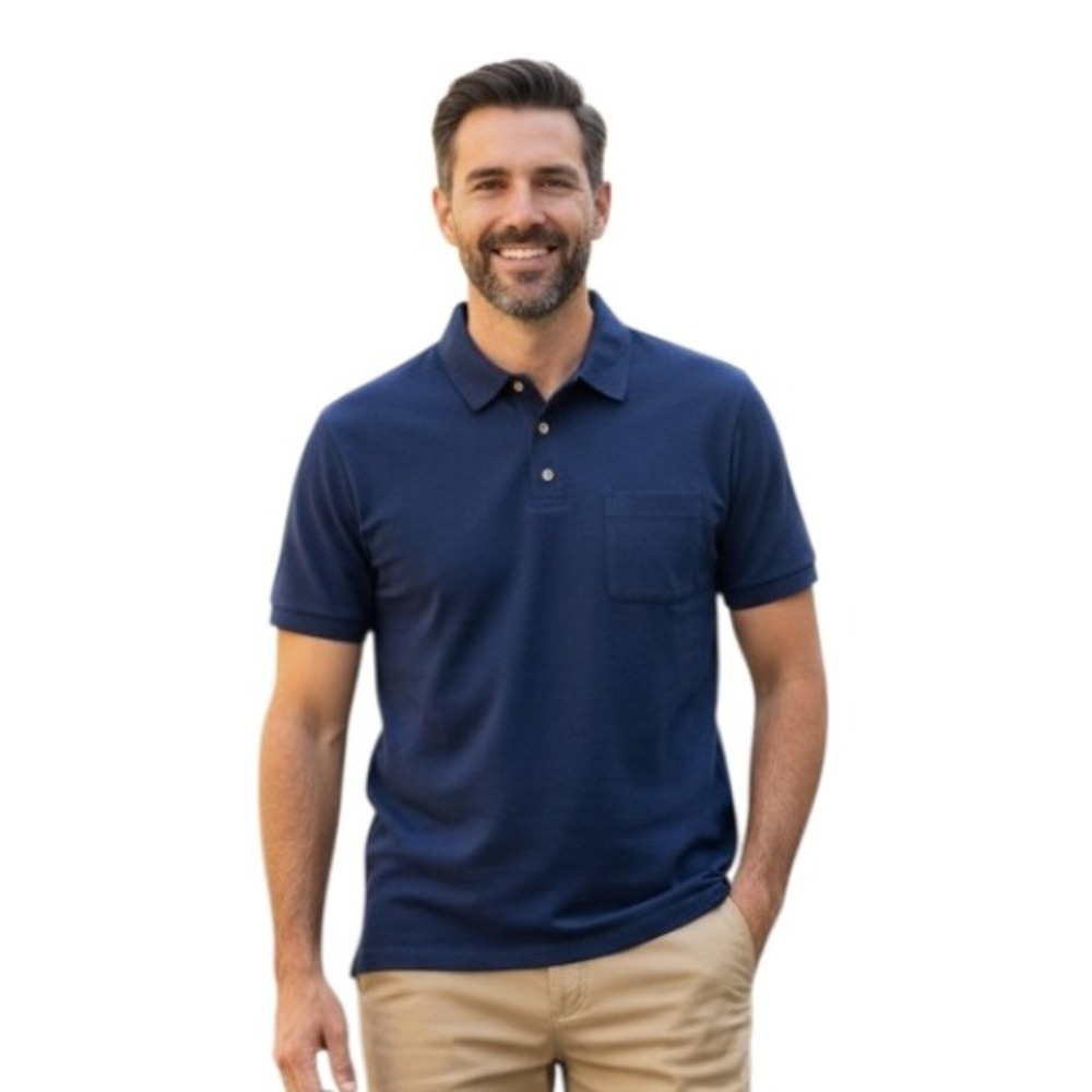 DUCK CAMP Original Bamboo Pocket Polo Shirt HEATHERED FADED NAVY Preppy SIZE XL